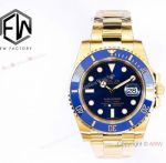 EW Factory v2 Version Rolex Submariner date 904l Yellow Gold Blue Ceramic Watch 40mm
